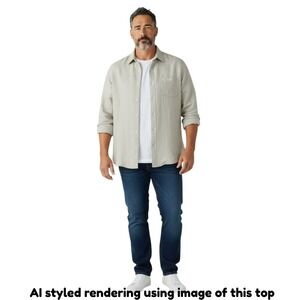 Murano Mens 3X Fine European Linen Long Sleeve Button Down Shirt Beige